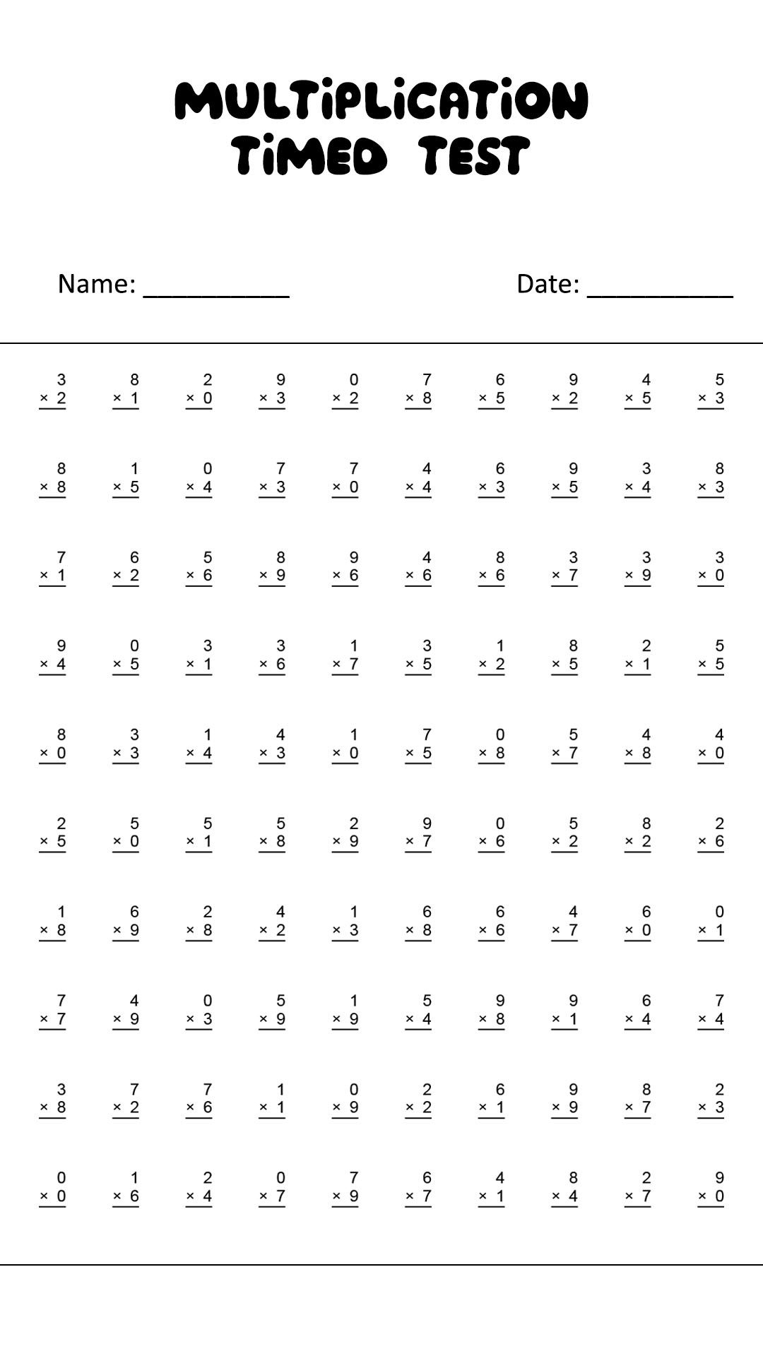 10 Best Printable Timed Math Drills Multiplication Printablee Worksheets Library