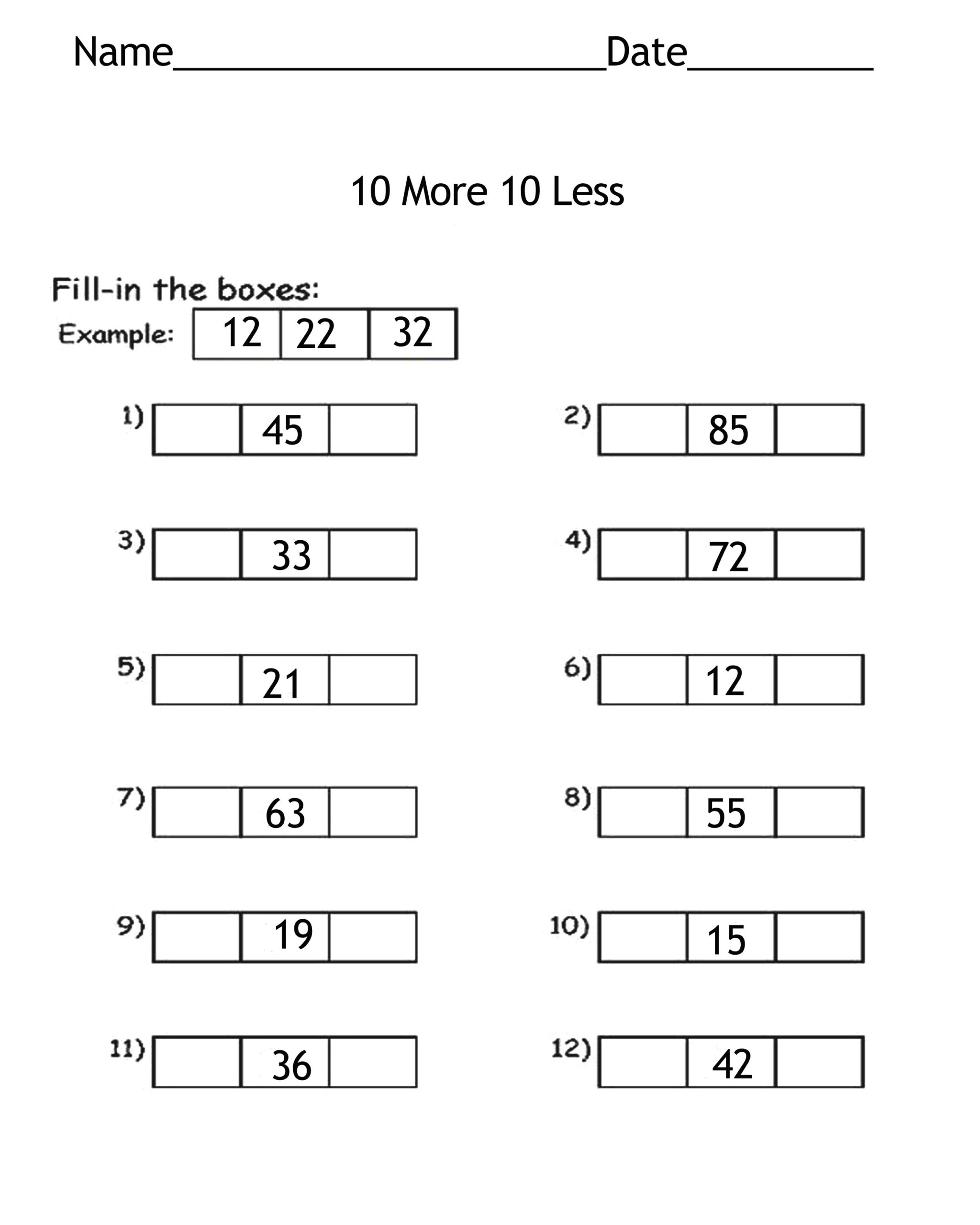 10 More 10 Less Worksheets Worksheets Library