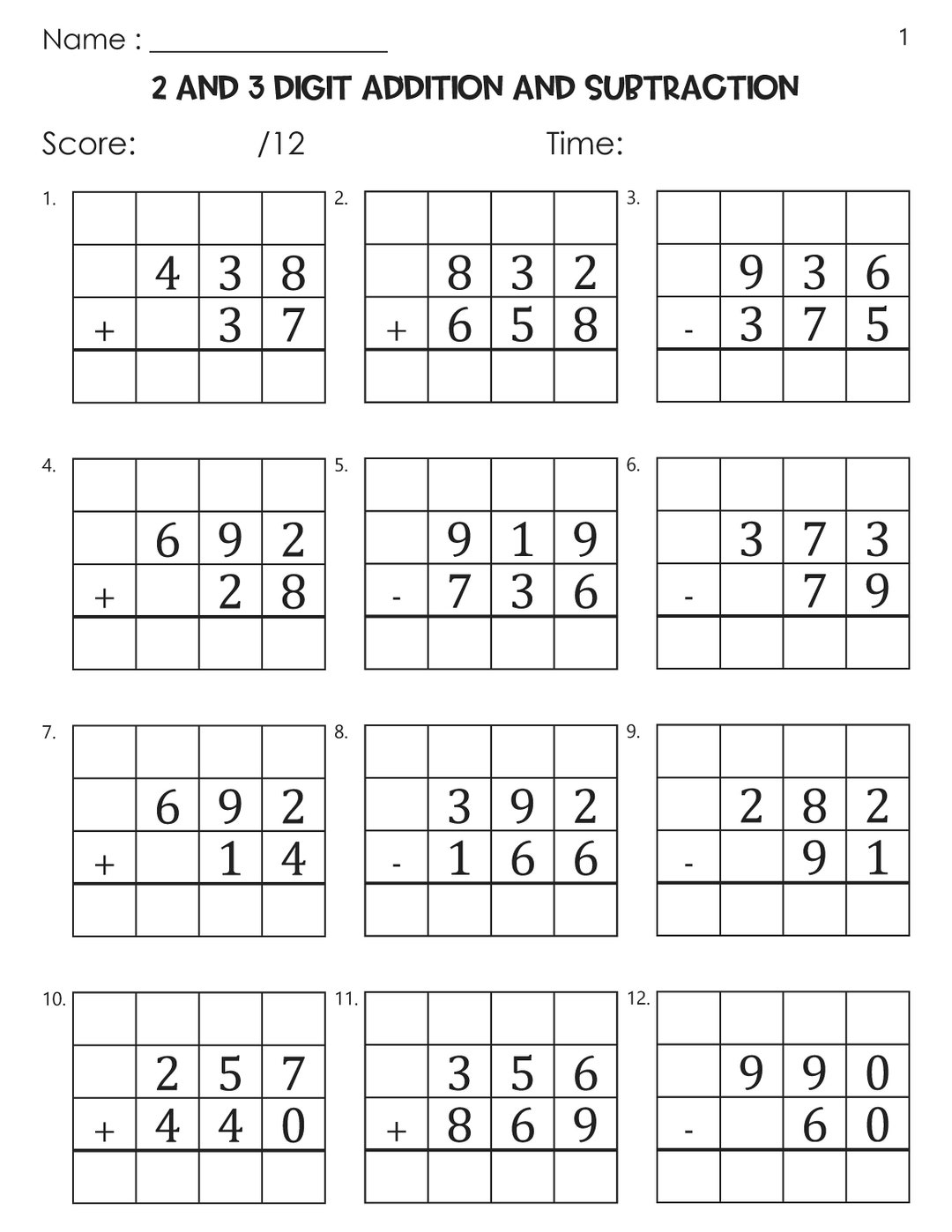 100 Two And Three Digit Mixed Addition And Subtraction With Grid Worksheets Etsy 100 Two And Three Digit Mixed Addition And Subtraction With Grid Worksheets Etsy