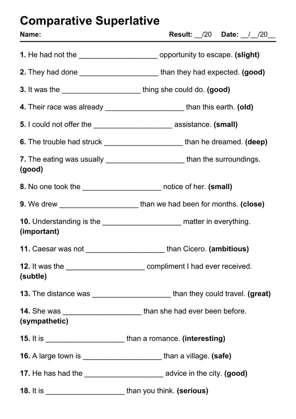 101 Comparative Superlative PDF Worksheets With Answers Grammarism