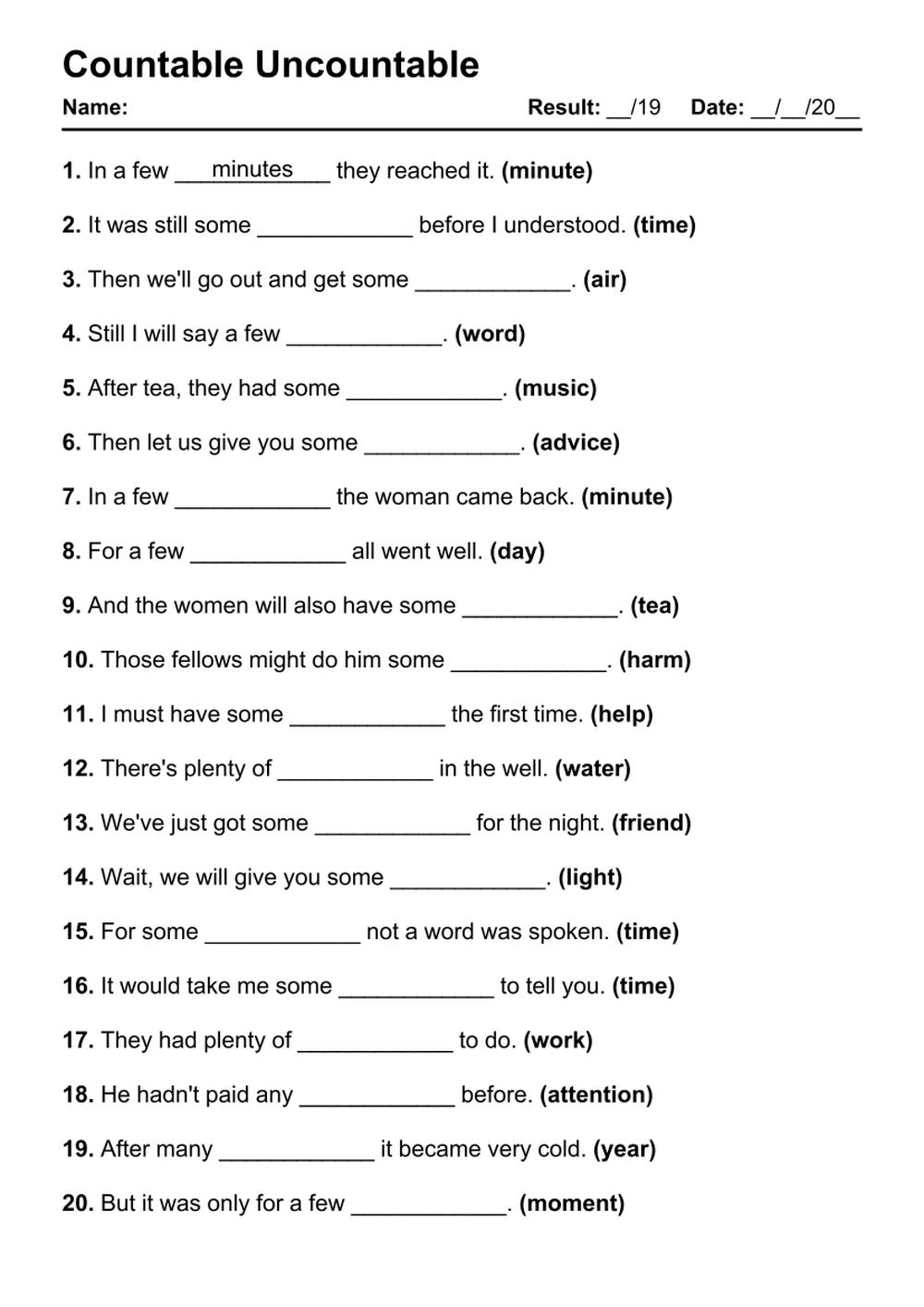 Countable And Uncountable Nouns Write The Words In The Correct Columns Grammar Worksheet Bk2 Printable Pdf Ezpzlearn