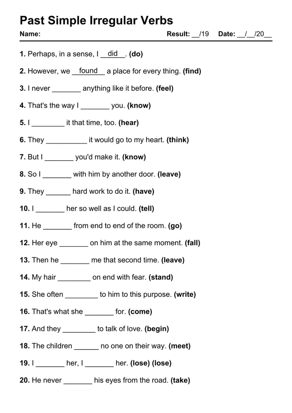 Regular And Irregular Verbs Interactive Activity For Grade5 Live Worksheets Library