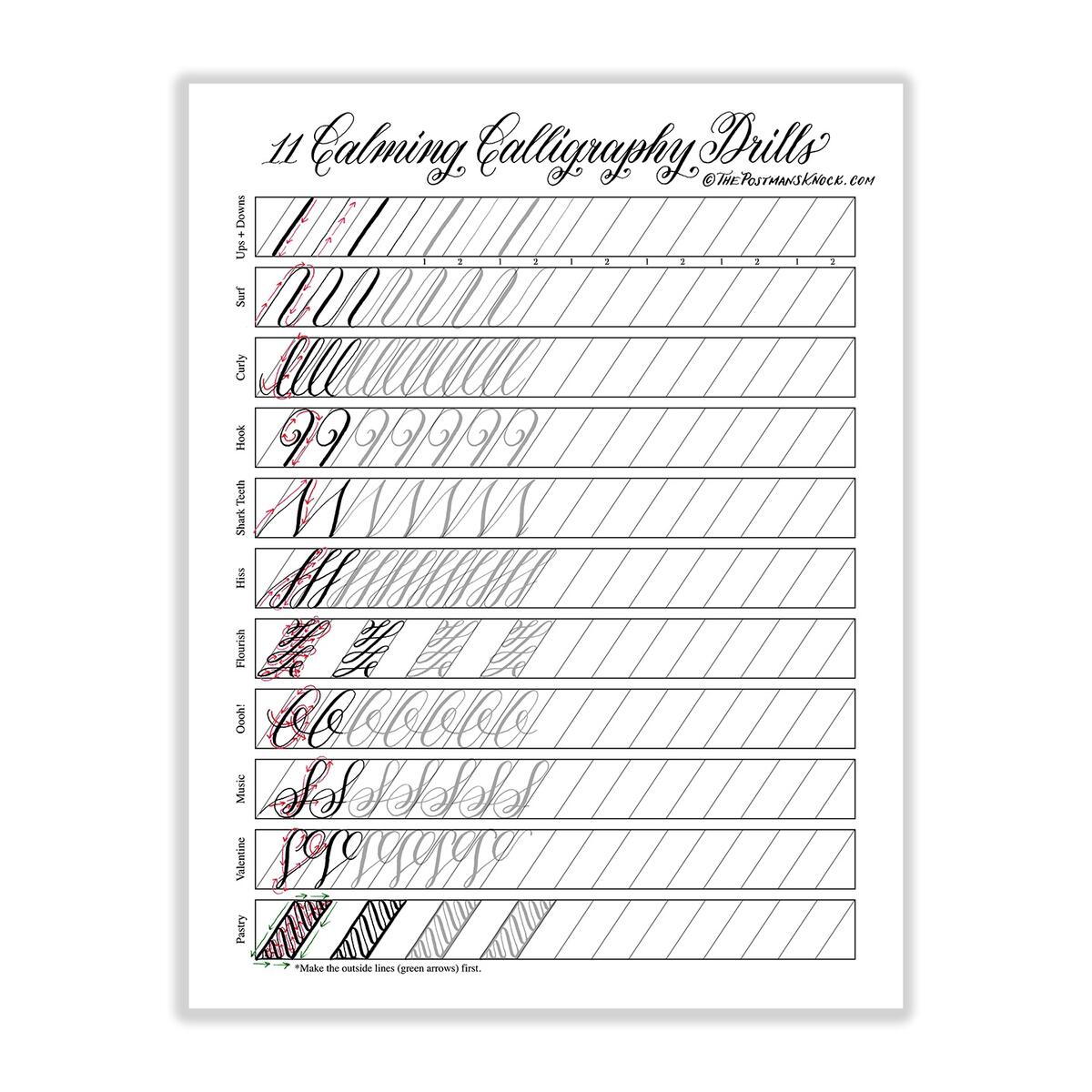 Calligraphy Practice Sheets Lowercase Alphabet Lettering Digital Download Printable Etsy