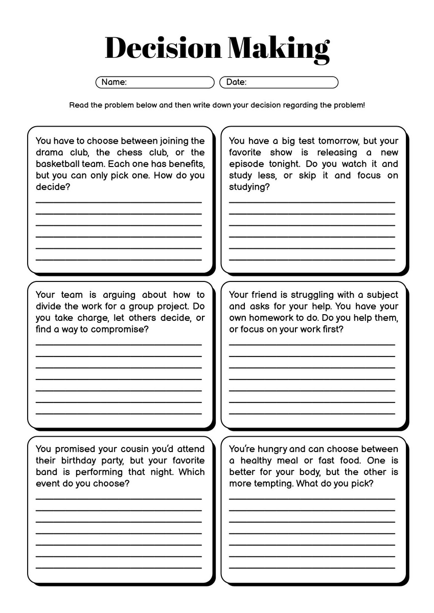11 Decision Making Worksheets For Teens Free PDF At Worksheeto