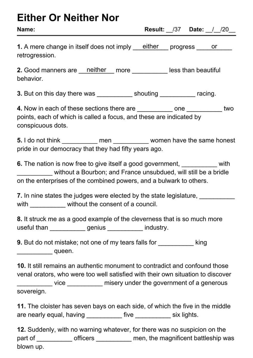 11 Either Or Neither Nor PDF Worksheets With Answers Grammarism