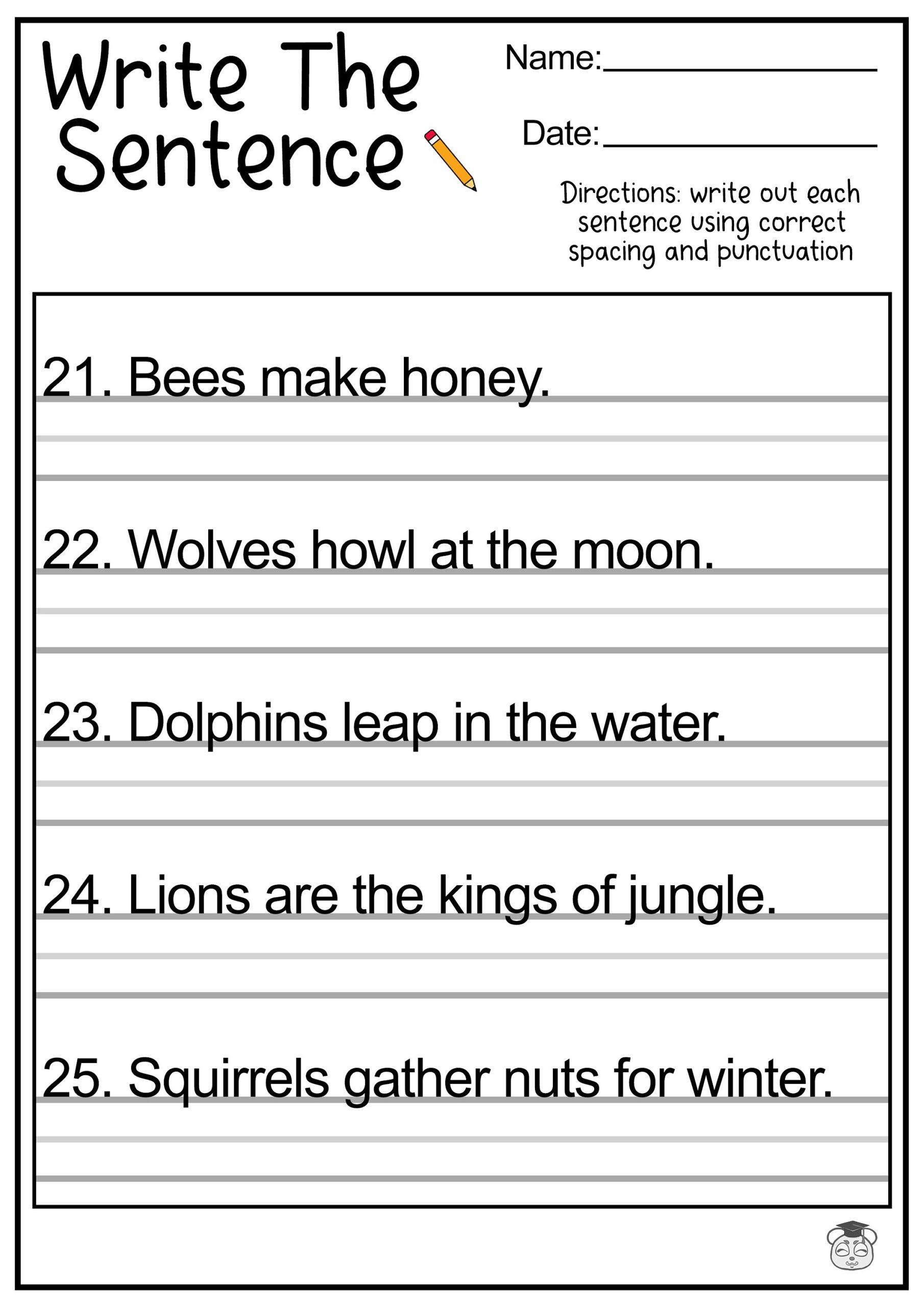 11 Printable Sentence Writing English Worksheets Improve Reading And Writing Skills Ages 4 7 KG1 To Grade 2 Etsy