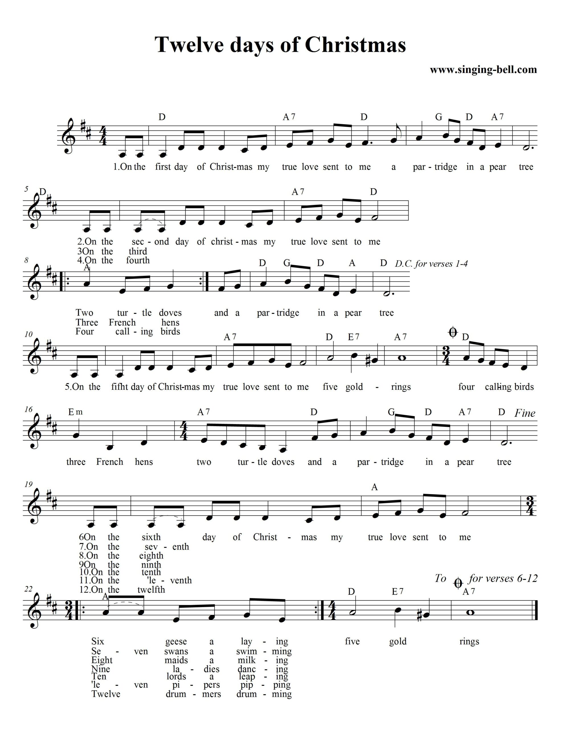 12 Days Of Christmas Piano Sheet Music