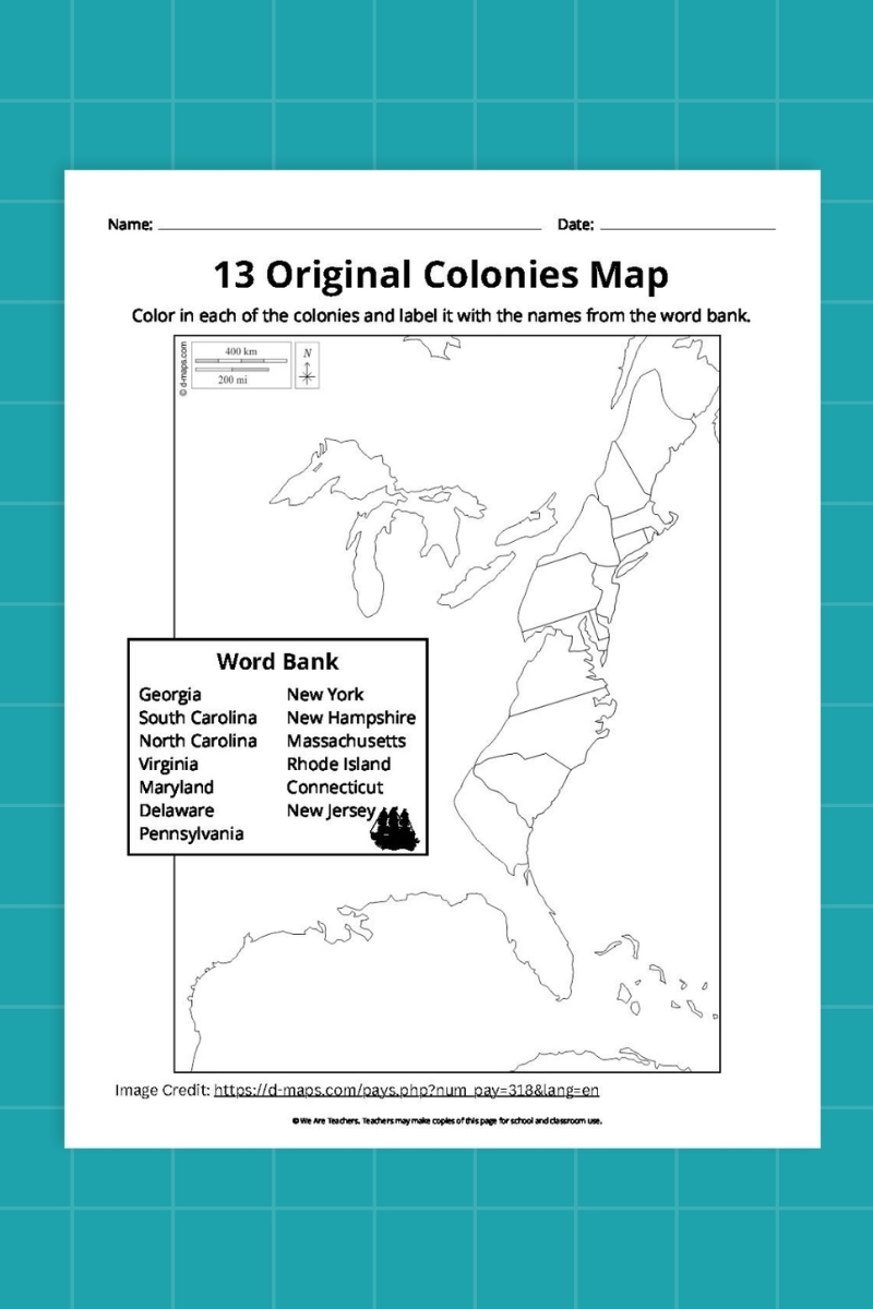 13 Original Colonies Map Bundle Free Printable Worksheets