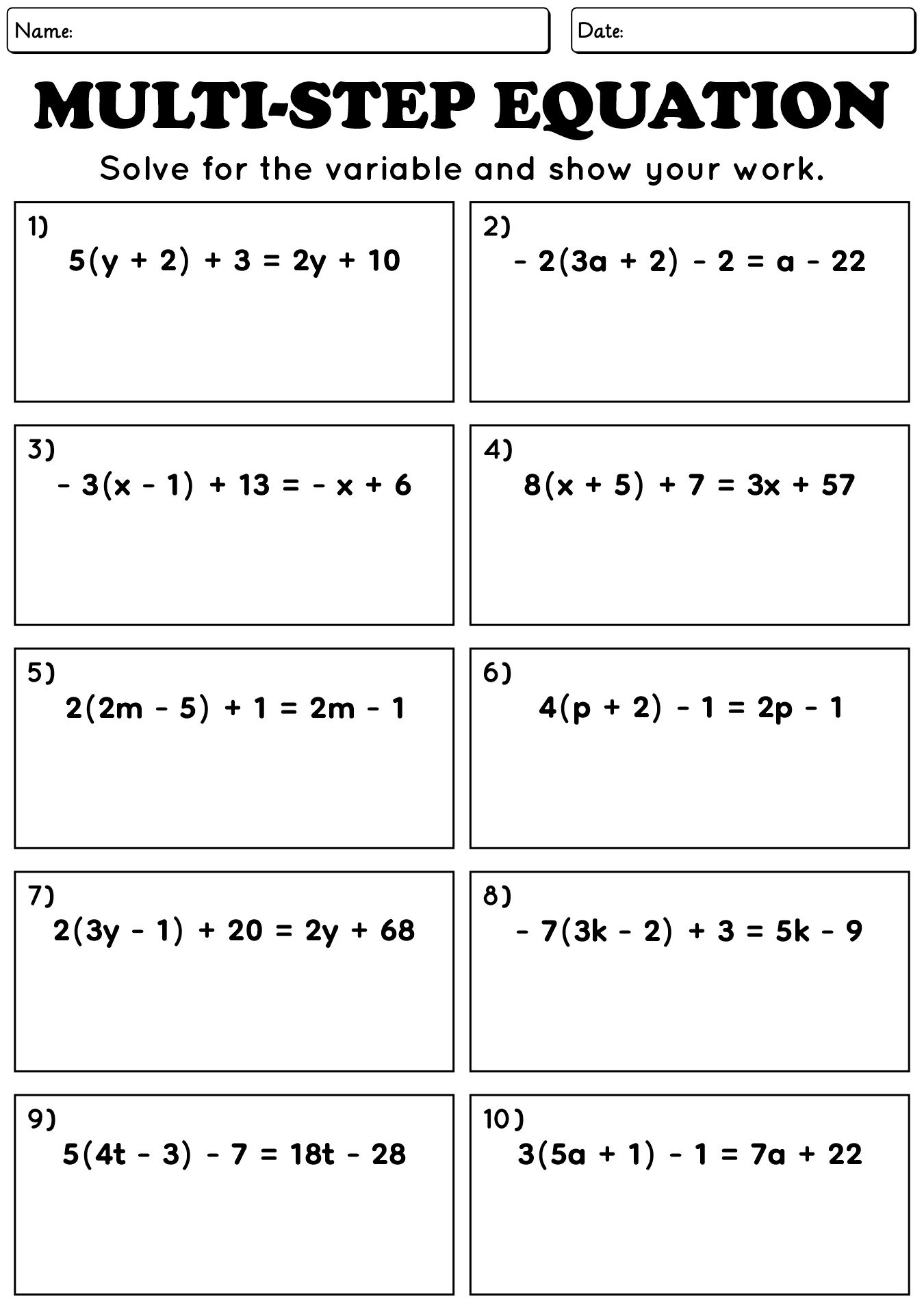 15 Multi Step Equations Worksheets Free PDF At Worksheeto