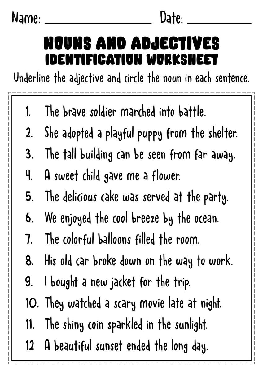 15 Nouns And Adjectives Worksheets Free PDF At Worksheeto
