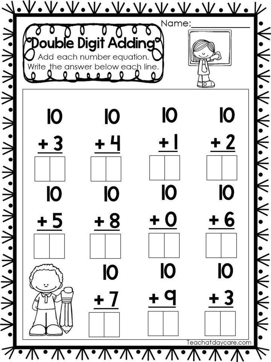 15 Printable Double Digit Addition Worksheets Numbers 11 20 Preschool 2nd Grade Math Etsy
