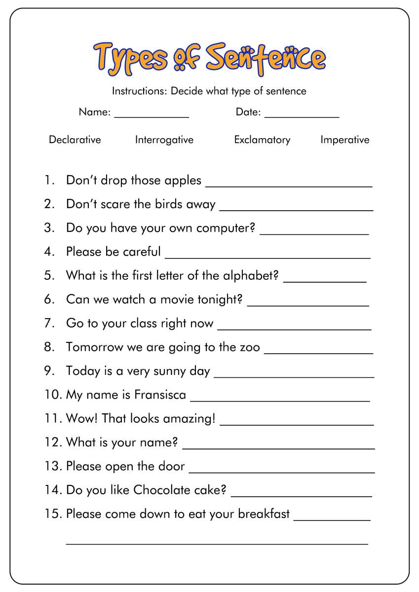 18 4 Types Of Sentences Worksheets Free PDF At Worksheeto