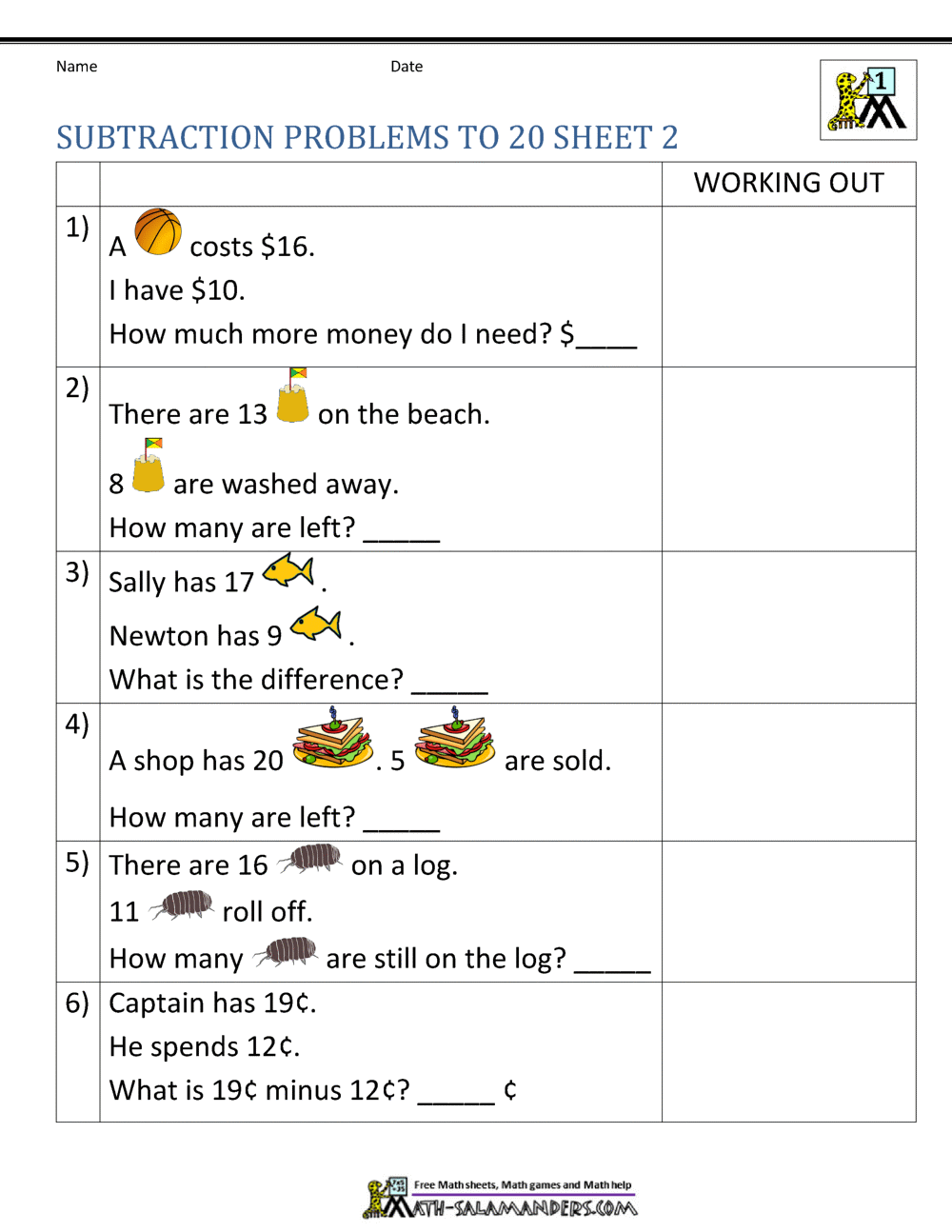 1st Grade Subtraction Word Problems 1st Grade Subtraction Word Problems