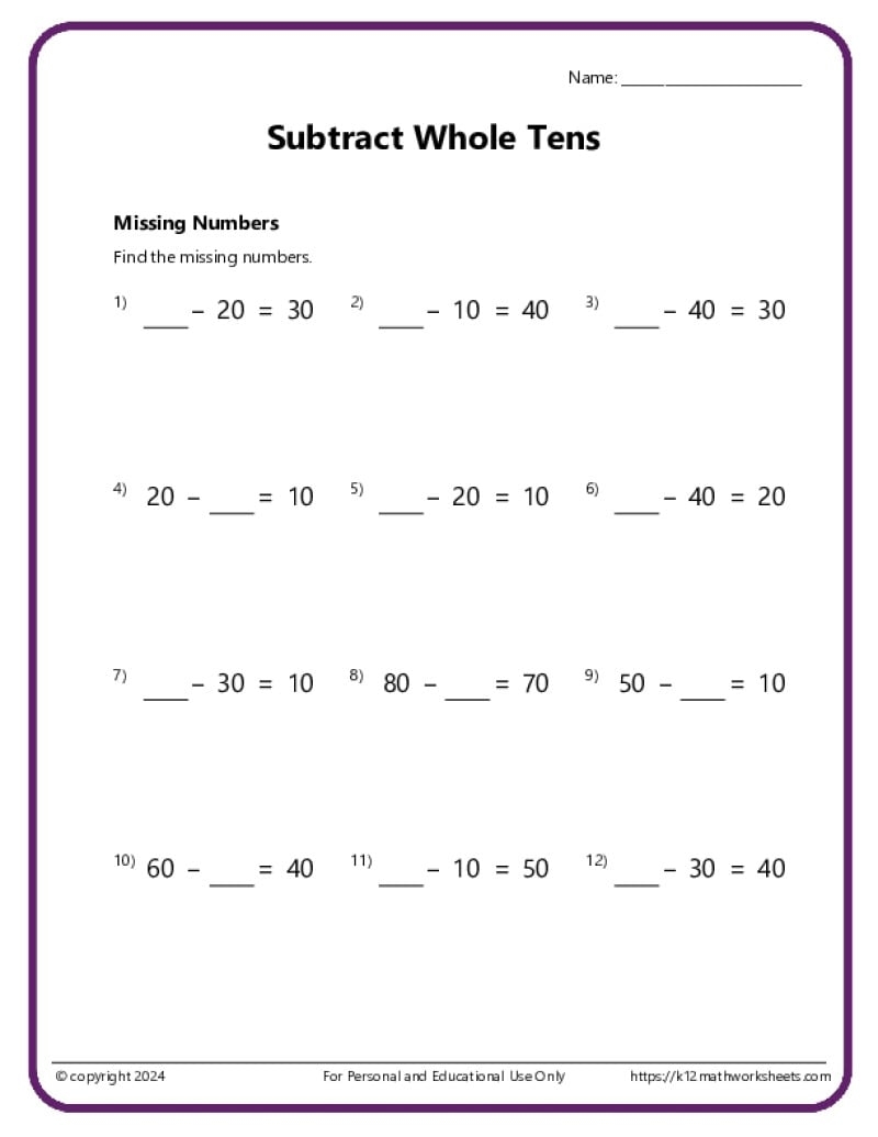 1st Grade Subtraction Worksheets