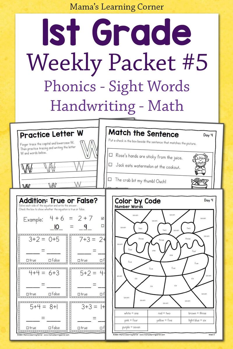 1st Grade Summer Practice Worksheets Week 5 Skills Packet Mamas Learning Corner