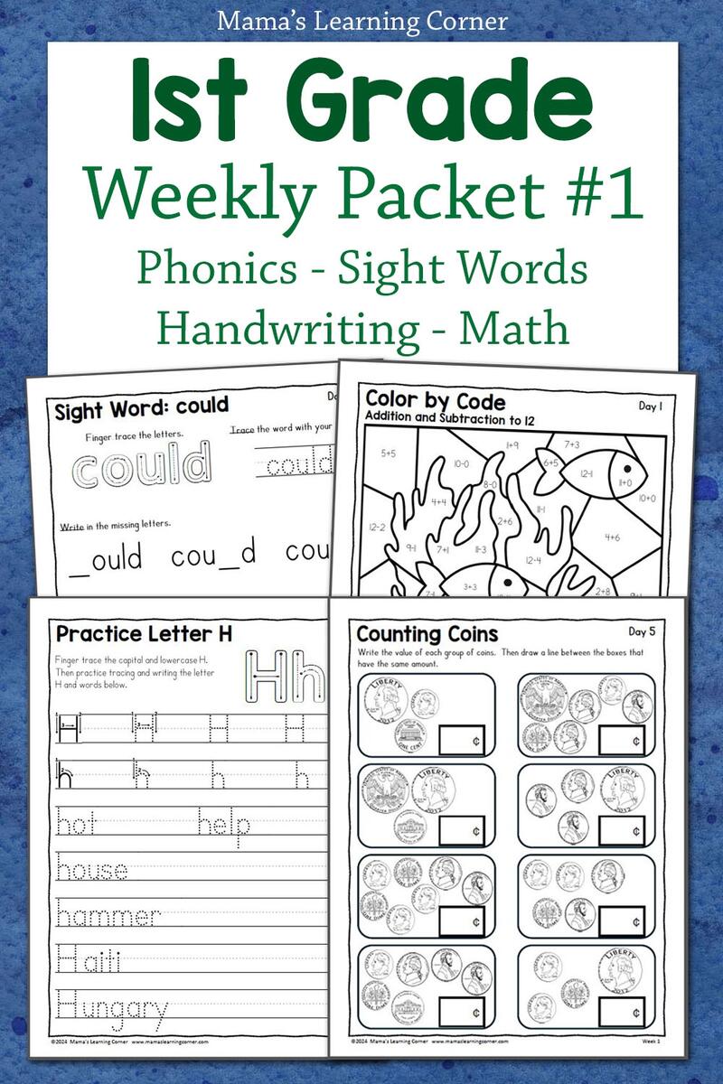 1st Grade Summer Review Worksheets Week 1 Mamas Learning Corner 1st Grade Worksheets Free PDFs And Printer Friendly Pages