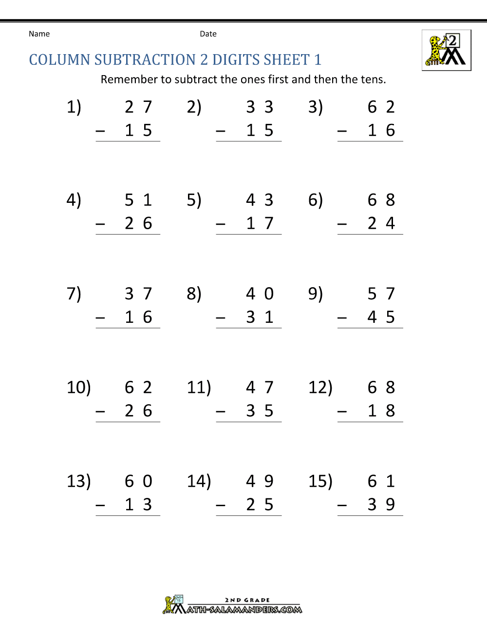 2 Digit Subtraction Worksheets 2 Digit Subtraction Worksheets