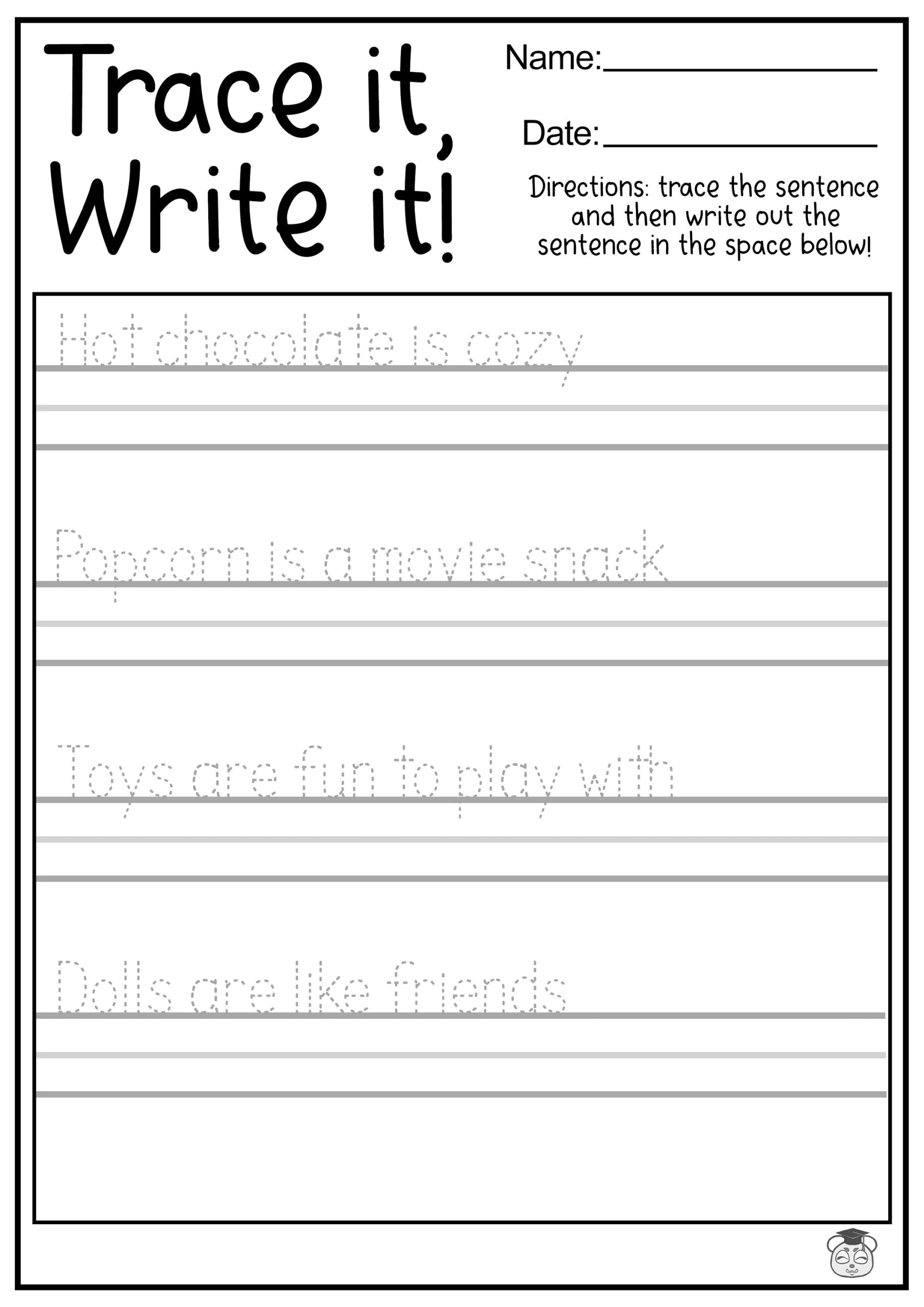 23 Printable Tracing And Writing English Worksheets Trace And Write The Sentences Practice Worksheets ages 3 7 KG1 To Grade 2 Etsy