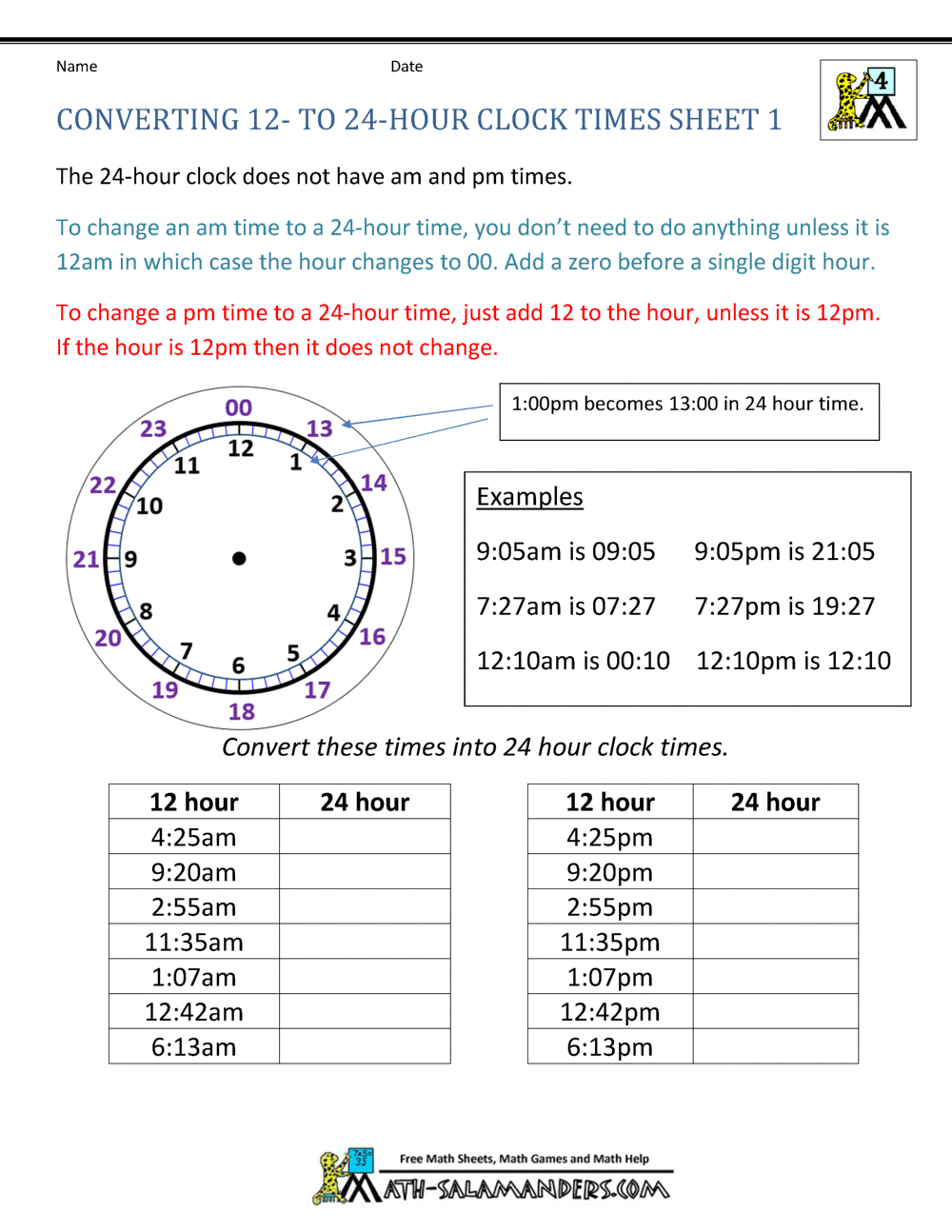 30 Printable Military Time Charts TemplateLab