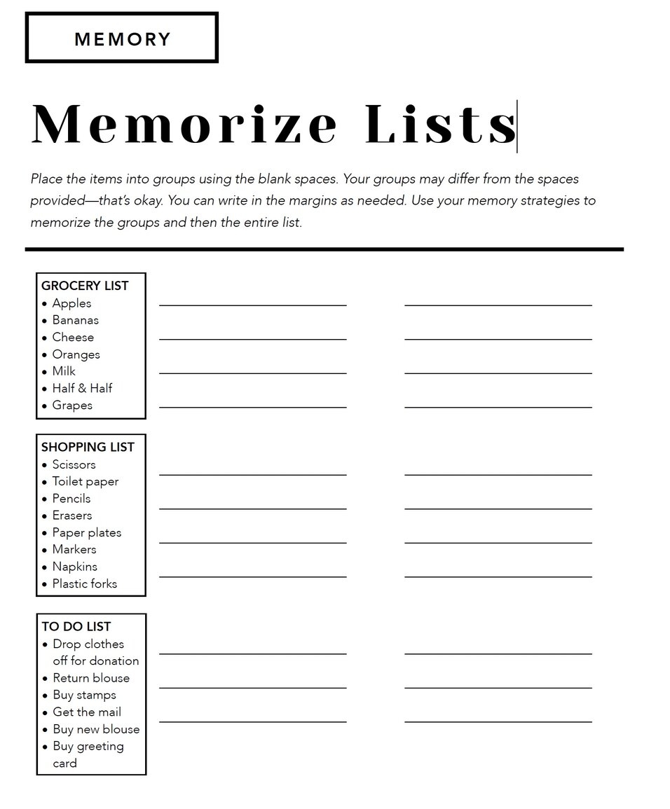 27 Functional Memory Tasks For Adults Speech Therapy Free Printable Focus Attention Worksheets For ADHD Autism