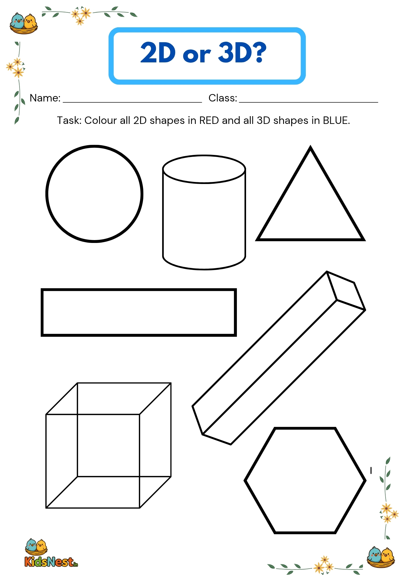 2D Vs 3D Shapes Activity For Kids Printable Worksheet