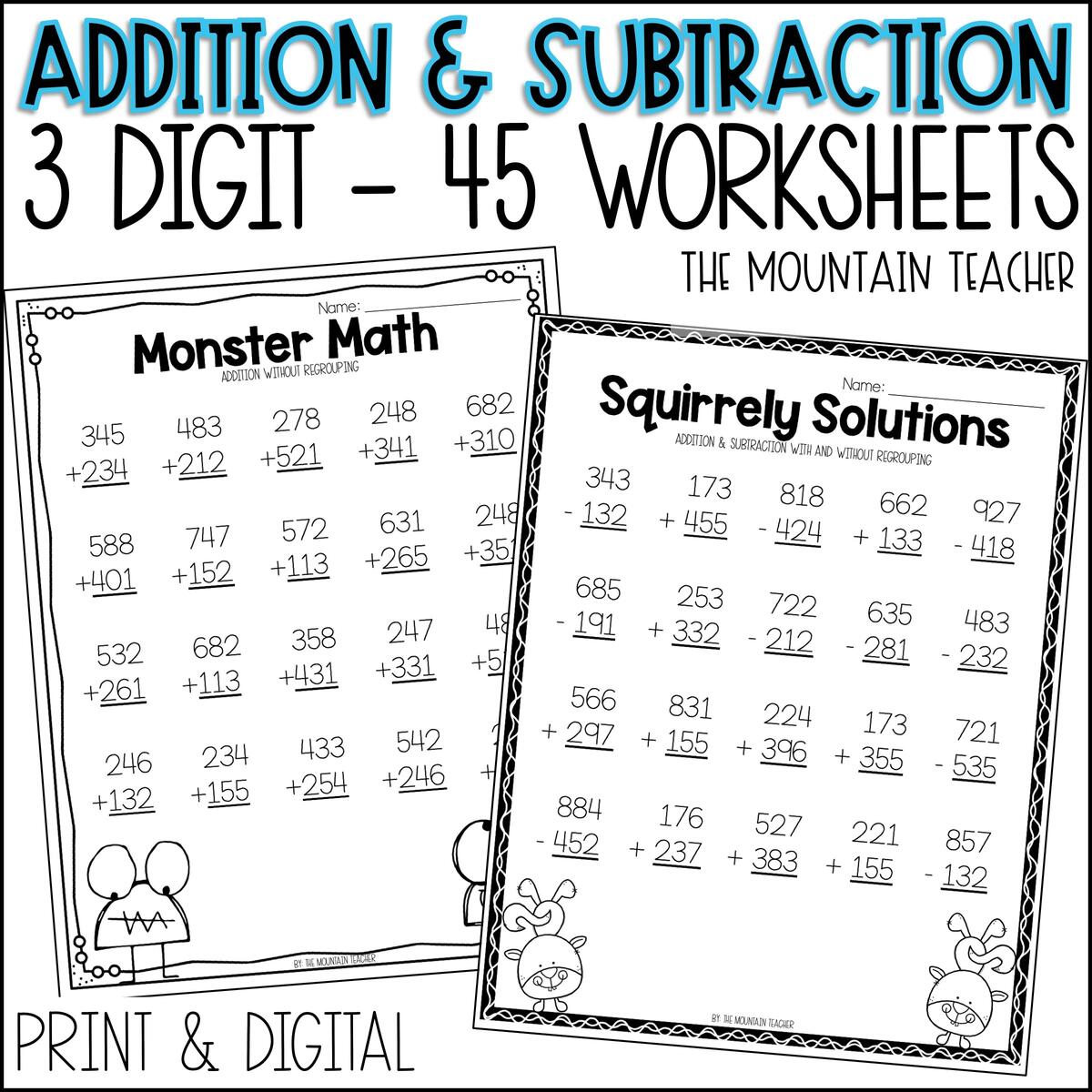 3 Digit Addition And Subtraction Worksheets With And Without Regrouping Classful 3 Digit Addition And Subtraction Worksheets With And Without Regrouping Classful