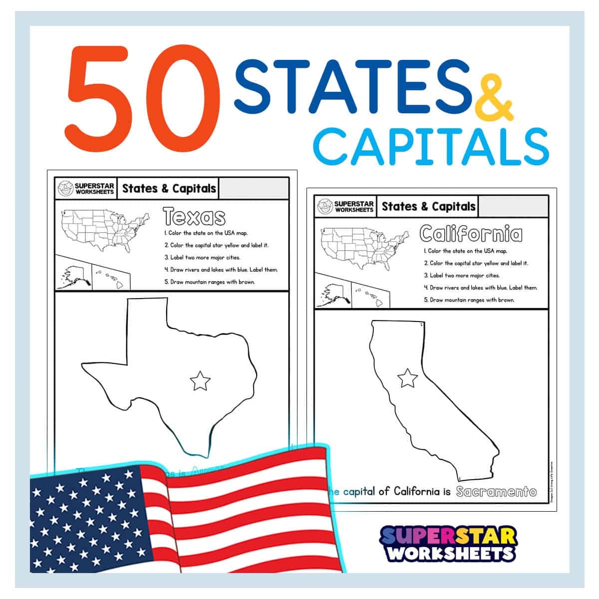 50 States Capitals Worksheets Free Printables Superstar Worksheets Free Printable Maps Of The United States Bundle