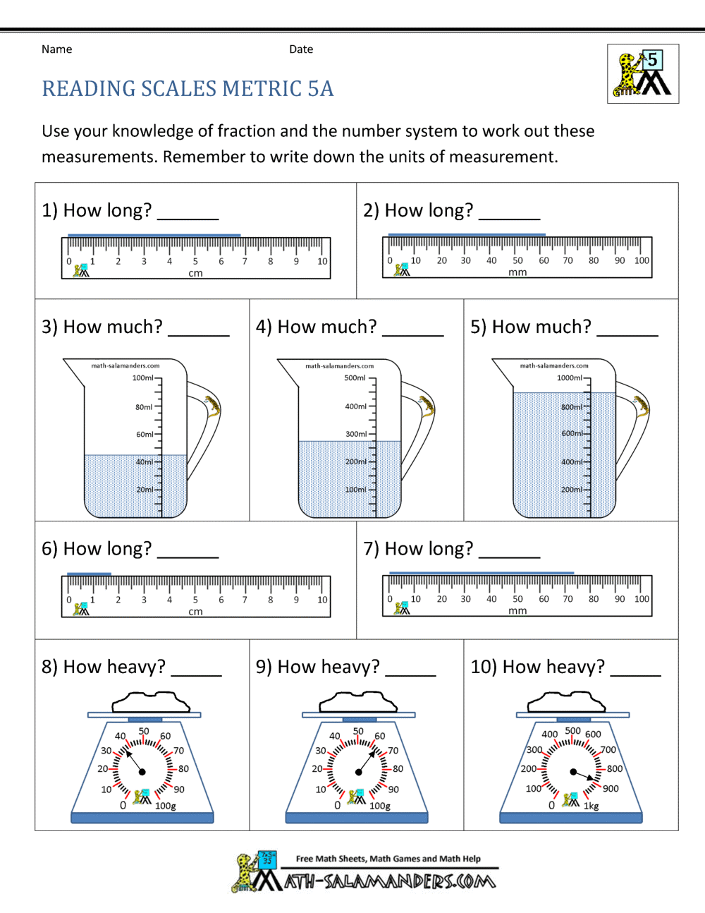 5th Grade Measurement Worksheets
