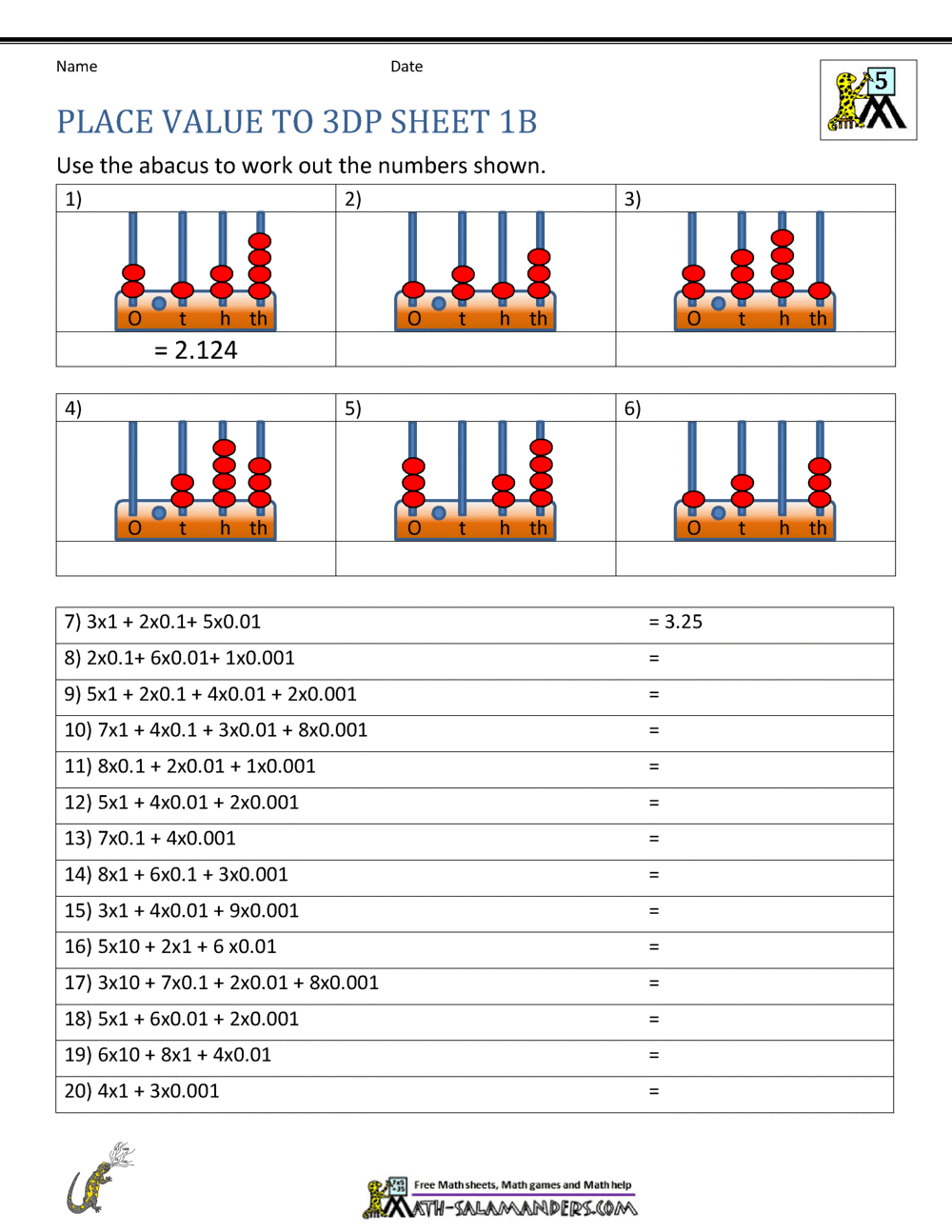 5th Grade Place Value Worksheets Decimal Place Value Worksheets 4th Grade