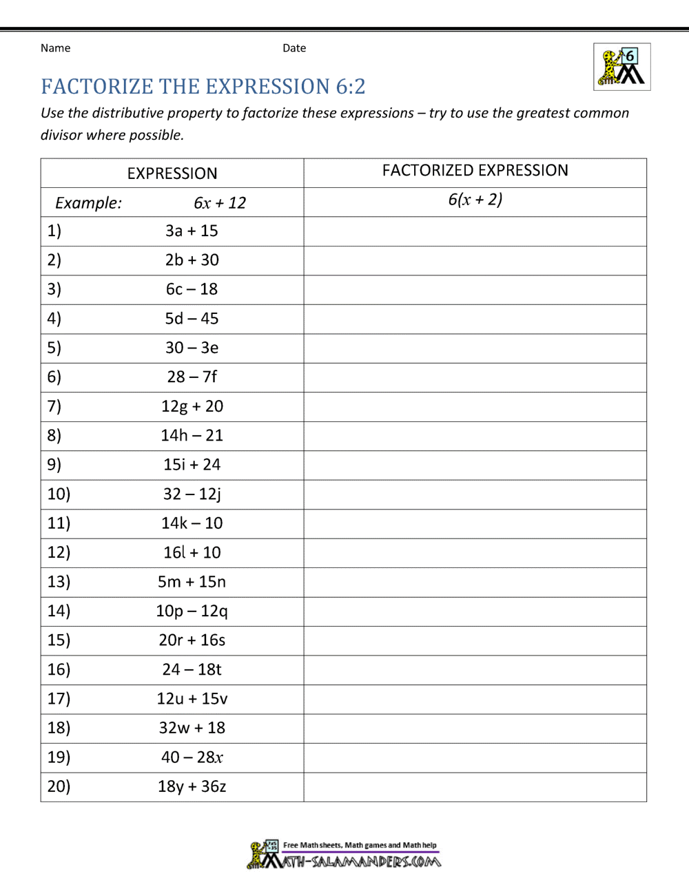 Algebraic Expressions Worksheets Distributive Property Worksheets 3 Terms Made By Teachers