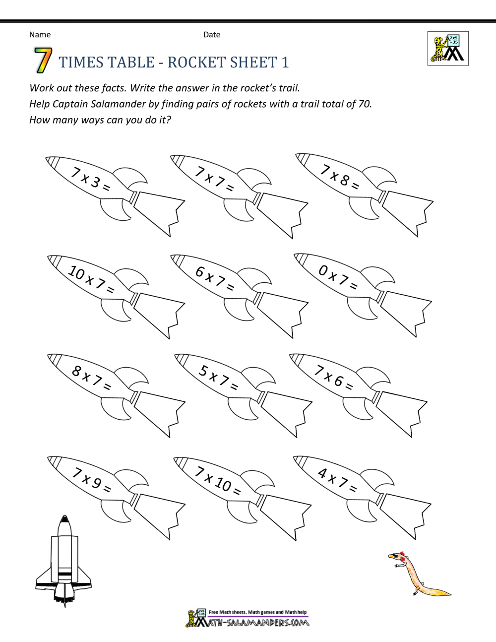 7 Times Table Worksheet Page