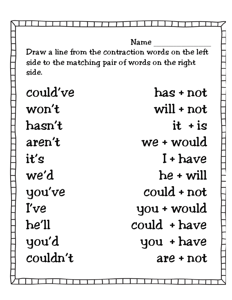 10 Printable Contractions Worksheets 1st 2nd Grade ELA Worksheets Etsy