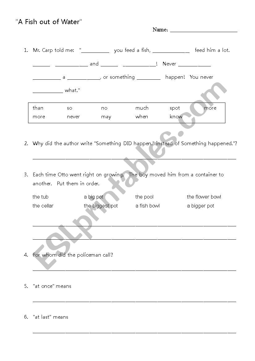 A Fish Out Of Water A Mysterious Tadpole ESL Worksheet By Kenzn516