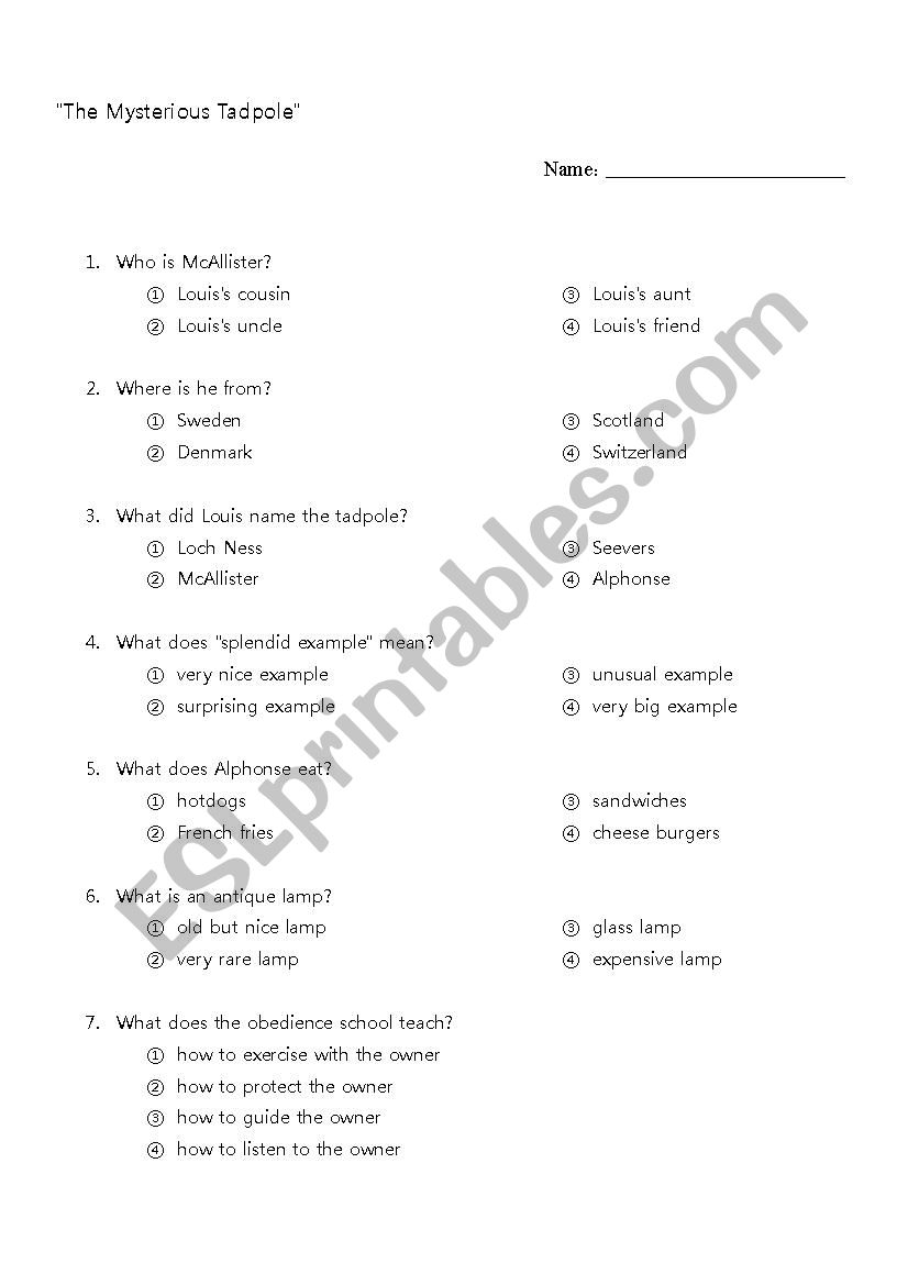 A Fish Out Of Water A Mysterious Tadpole ESL Worksheet By Kenzn516