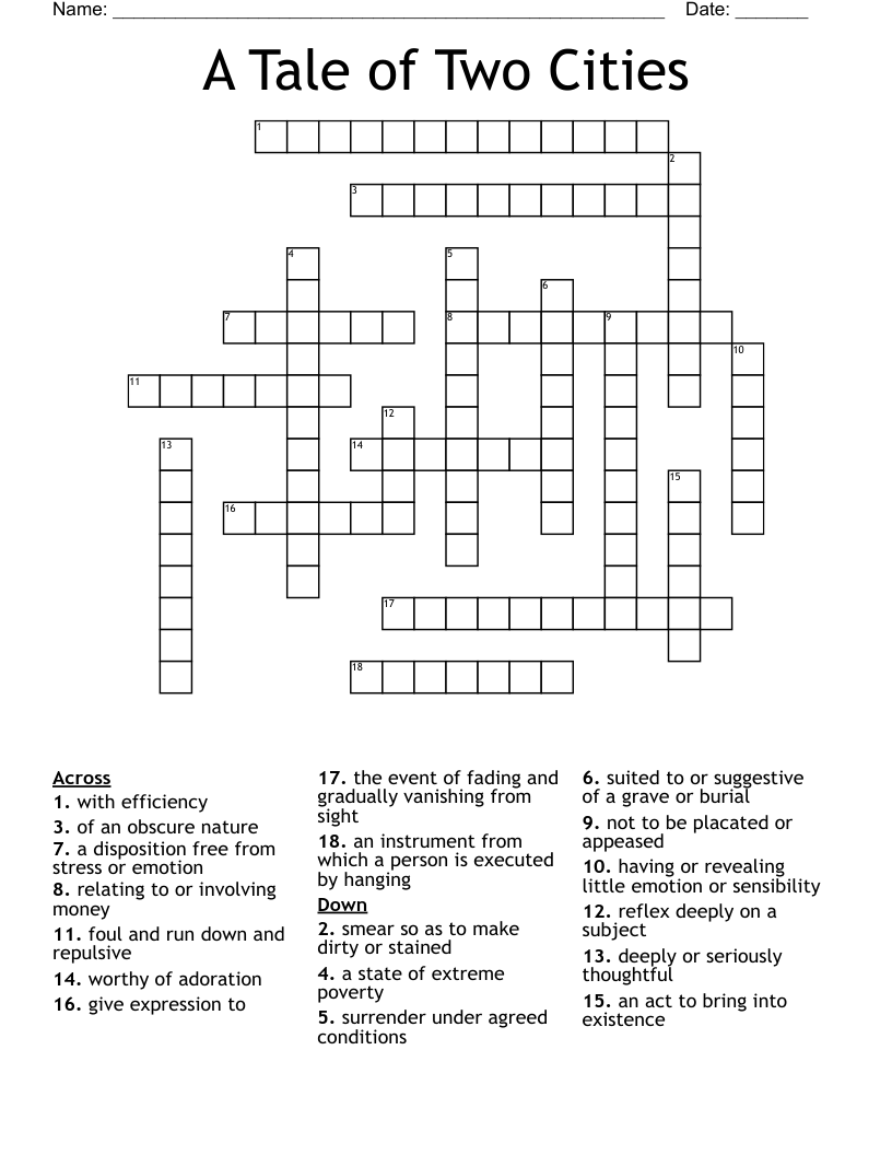 A Tale Of Two Cities Crossword WordMint