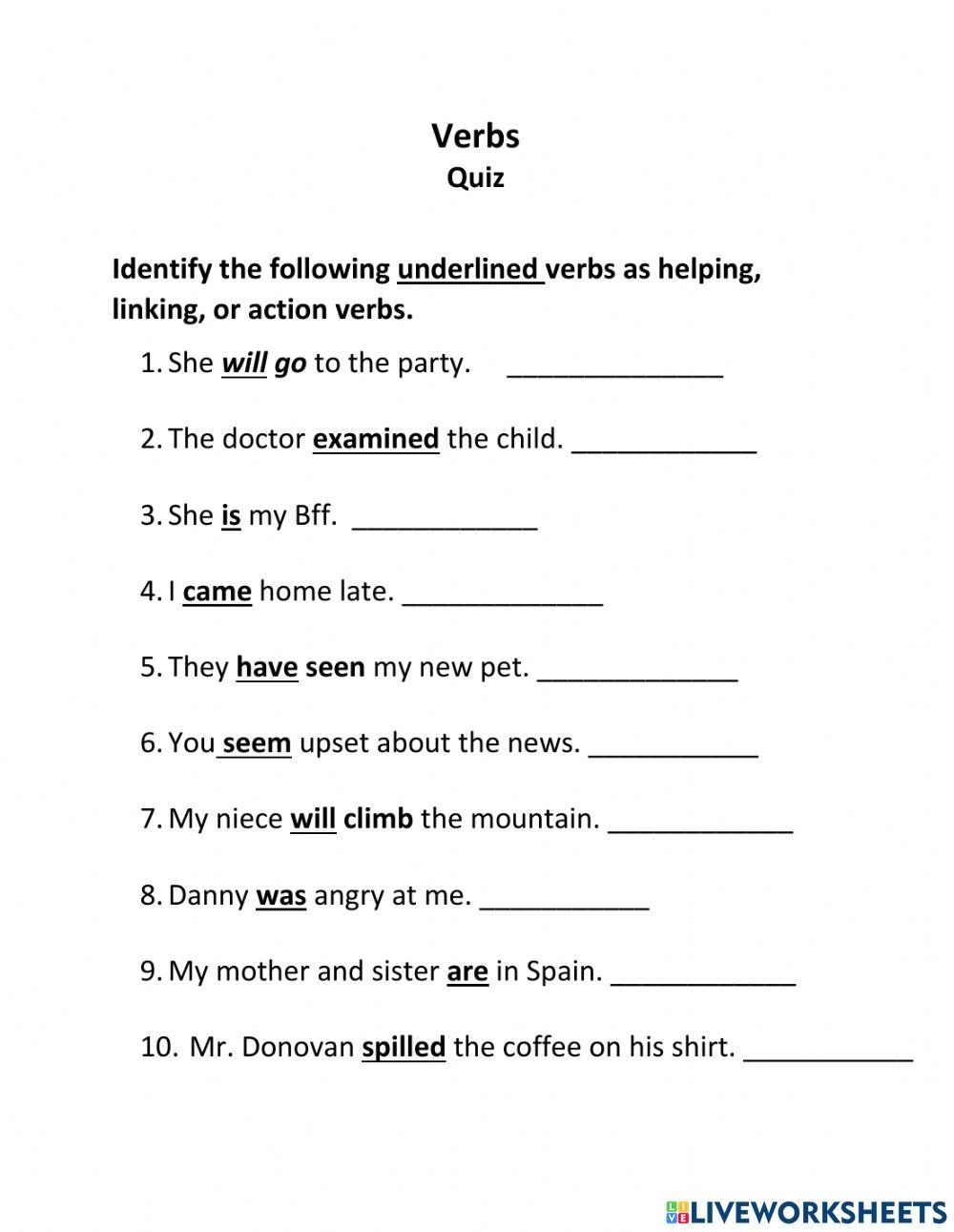 Action Linking And Helping Verbs Online Exercise For Live Worksheets Library Action Linking And Helping Verbs Online Exercise For Live Worksheets Library