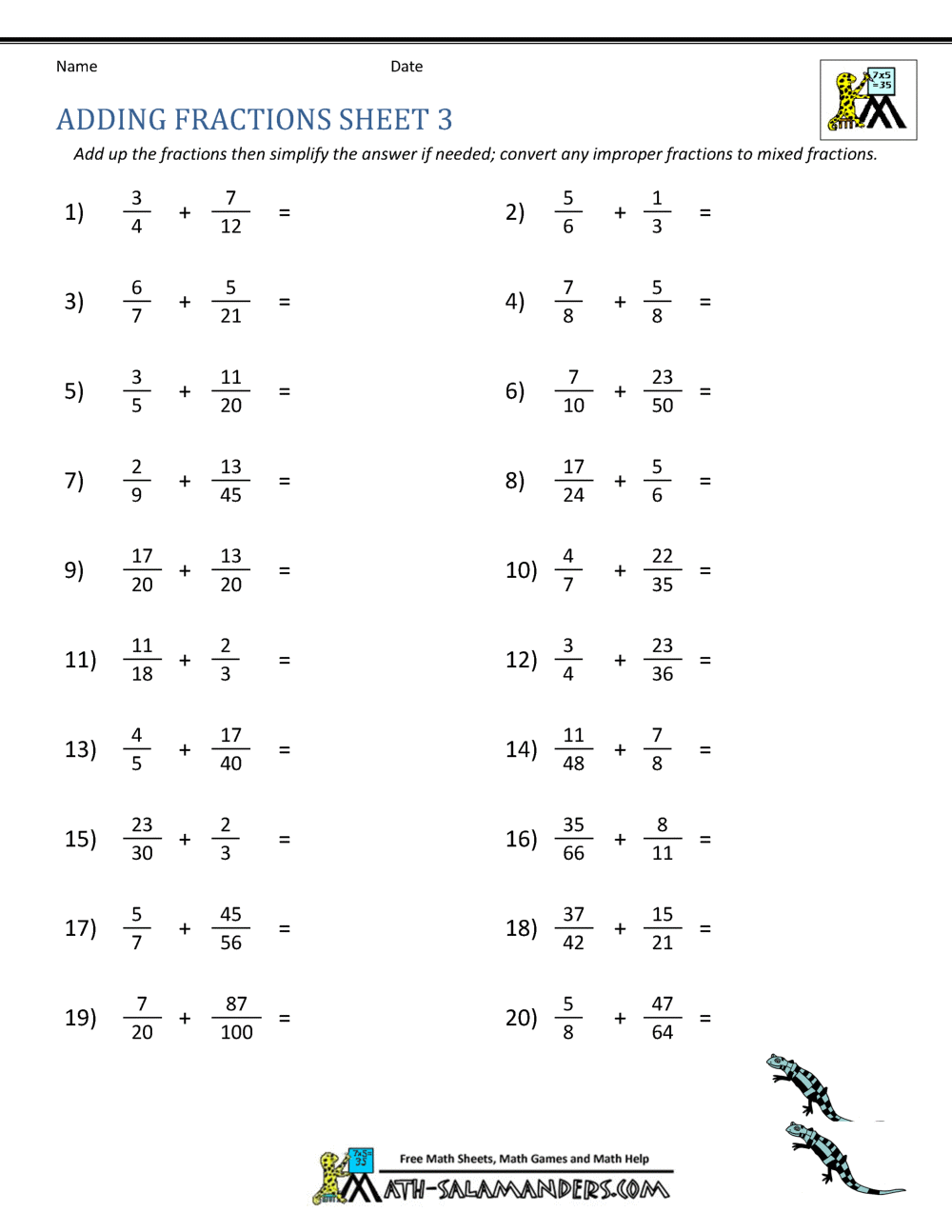 Adding Fractions Worksheets Worksheets For Fraction Addition