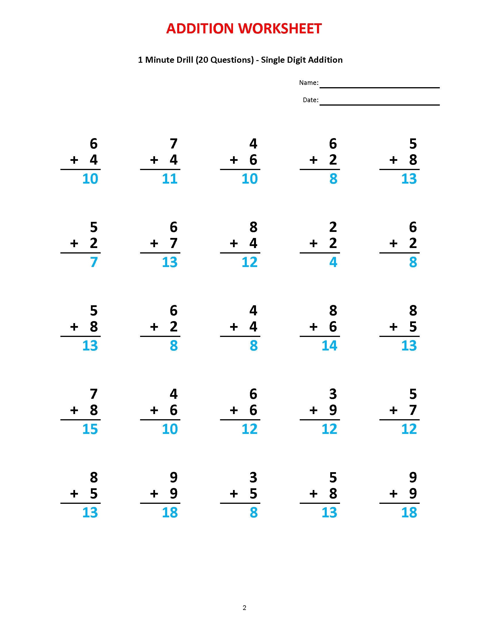 Addition 1 Minute Drill 10 Math Worksheets PDF Etsy Norway Addition 1 Minute Drill 10 Math Worksheets PDF Etsy Norway