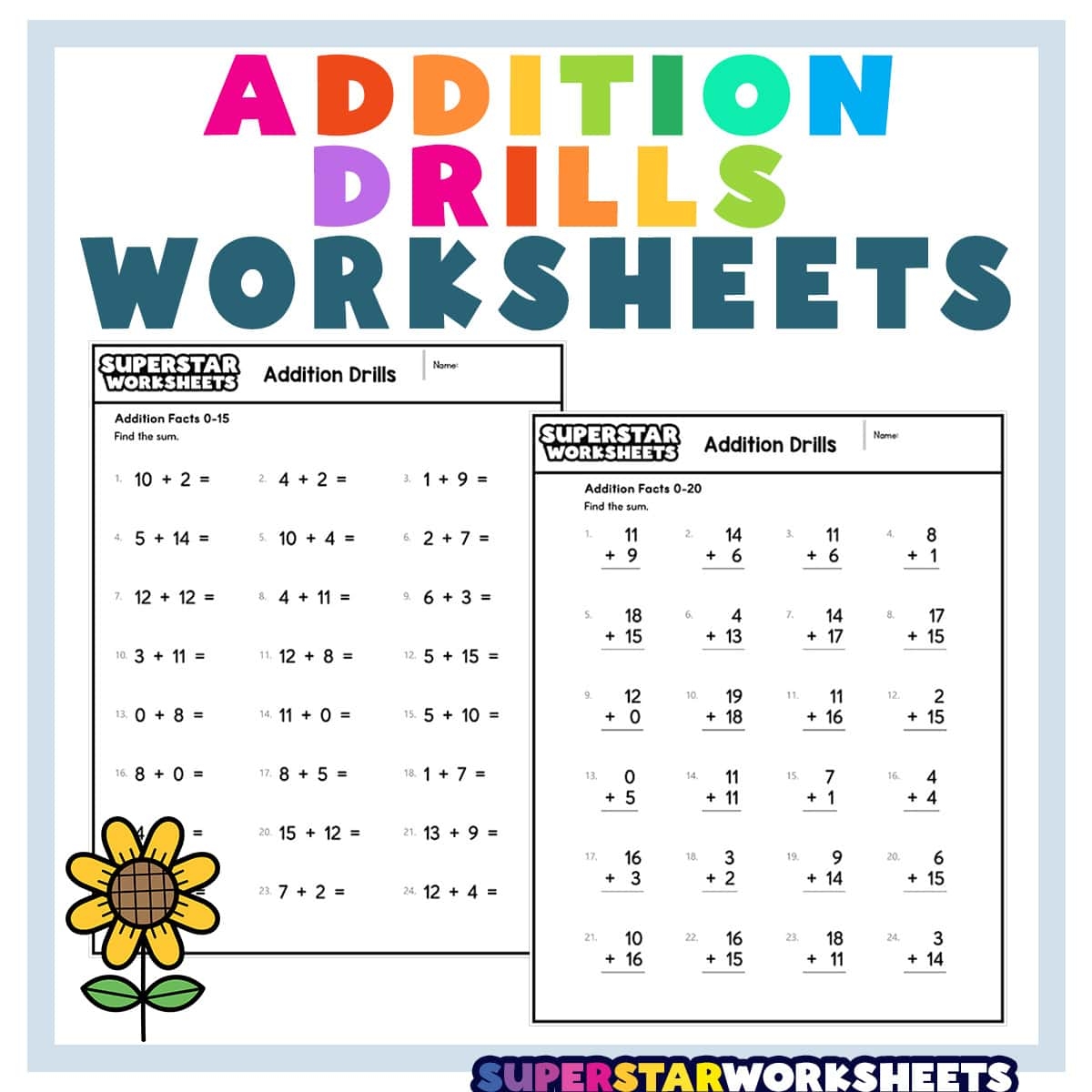 Addition Drills Superstar Worksheets Addition Worksheets Free Printable Easy Math Problems Free Printables Lettering SVG Files Tools Apps