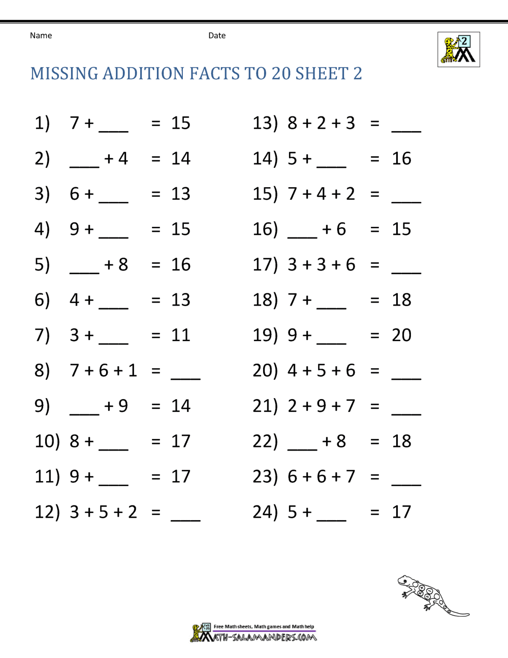 Addition Facts To 20 Worksheets Addition Drills Superstar Worksheets
