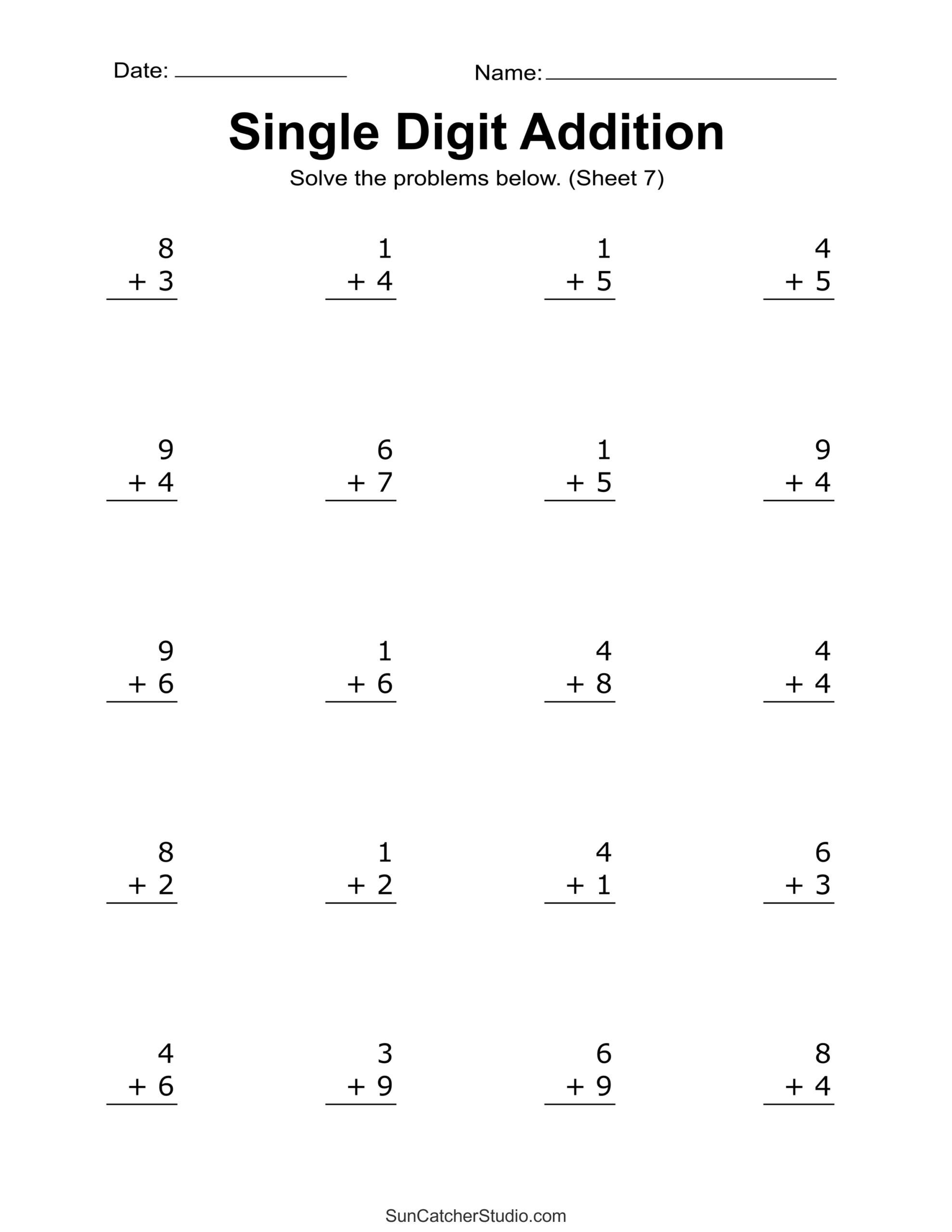 Adding 1 Drills Worksheet 50 Questions PDF Printable Addition Worksheets Cazoom Math