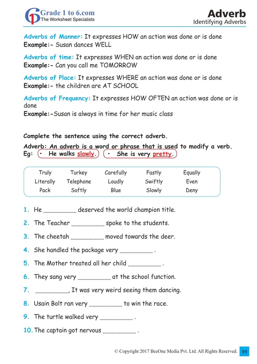 Adverbs Identifying Worksheet For Class 6 Adverbs Identifying Worksheet For Class 6