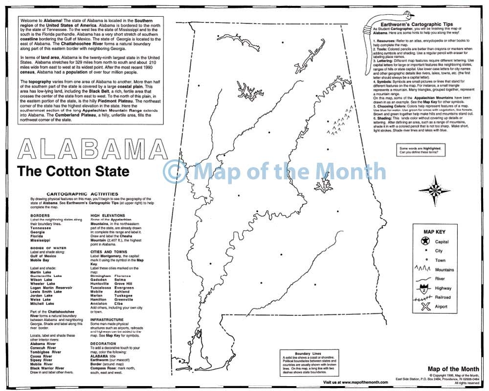 Alabama Map Blank Outline Map 16 By 20 Inches Activities Included