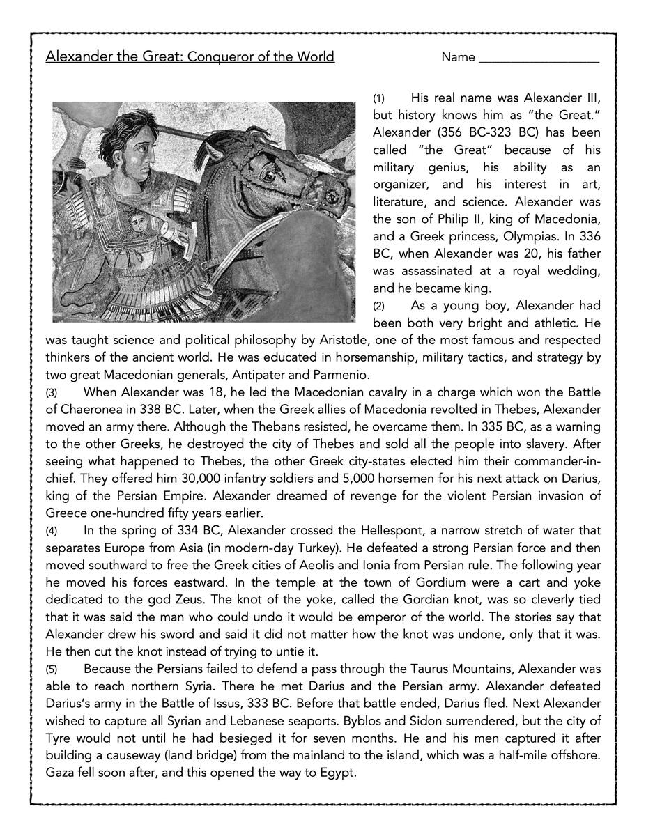Alexander The Great Biographical Passage And Assessment Classful