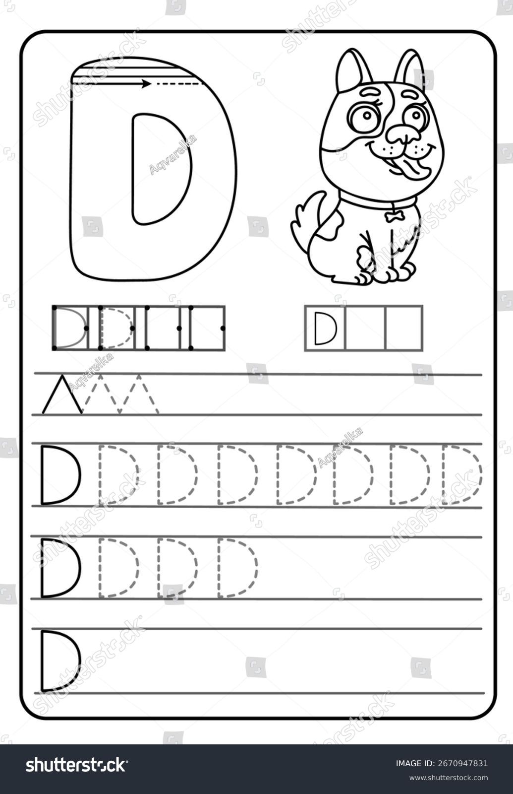 Alphabet Tracing Worksheet Featuring Letter D Stock Vector Royalty Free 2670947831 Shutterstock