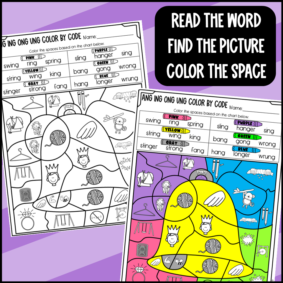 ANG ING ONG And UNG Words Color By Code Worksheets Glued Sounds Made By Teachers ANG ING ONG And UNG Words Color By Code Worksheets Glued Sounds Made By Teachers