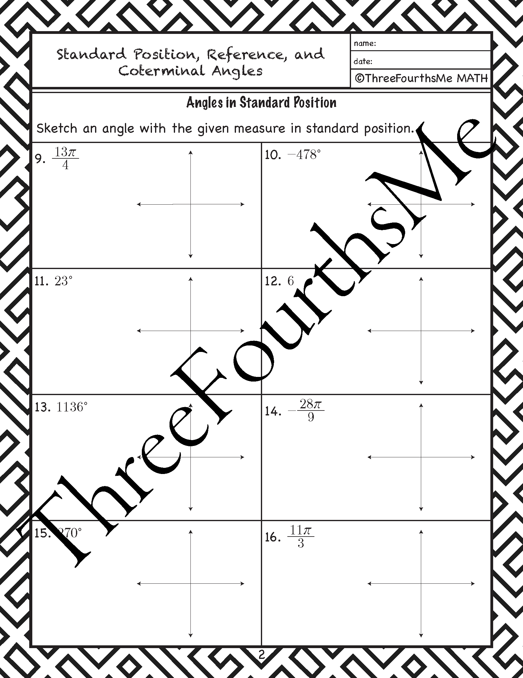 Angles In Standard Position Coterminal Angles And Reference Angles Homework By Teach Simple