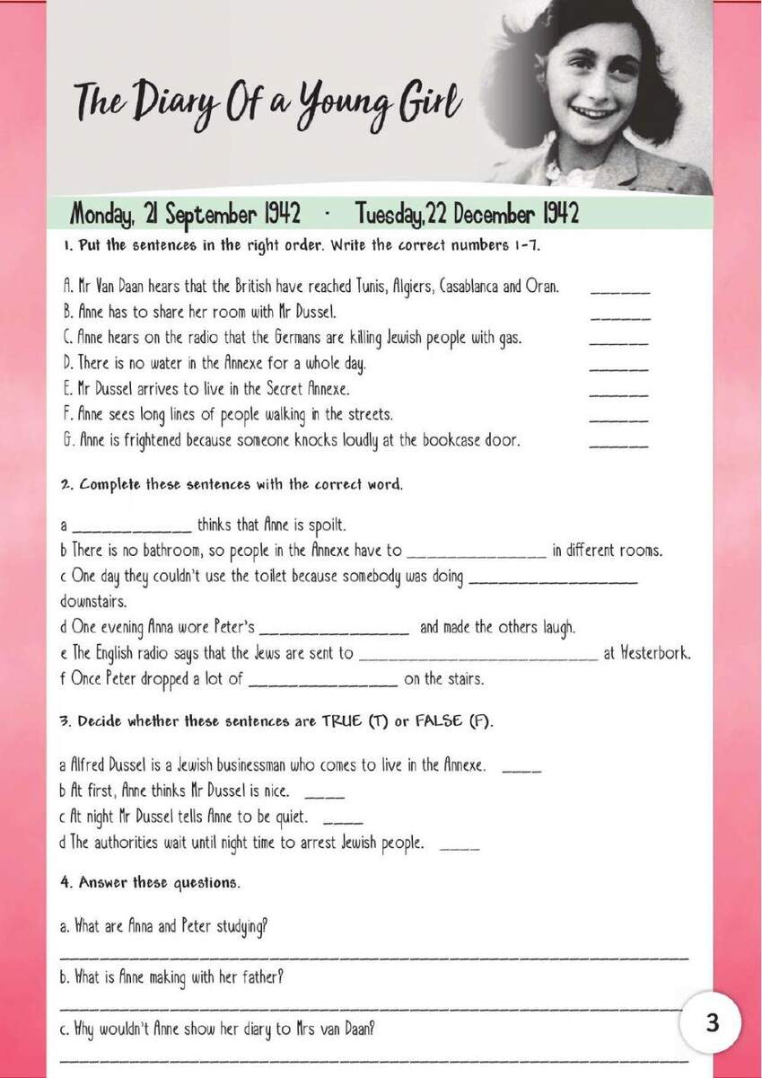 Anne Frank Activities Worksheet Worksheets Library