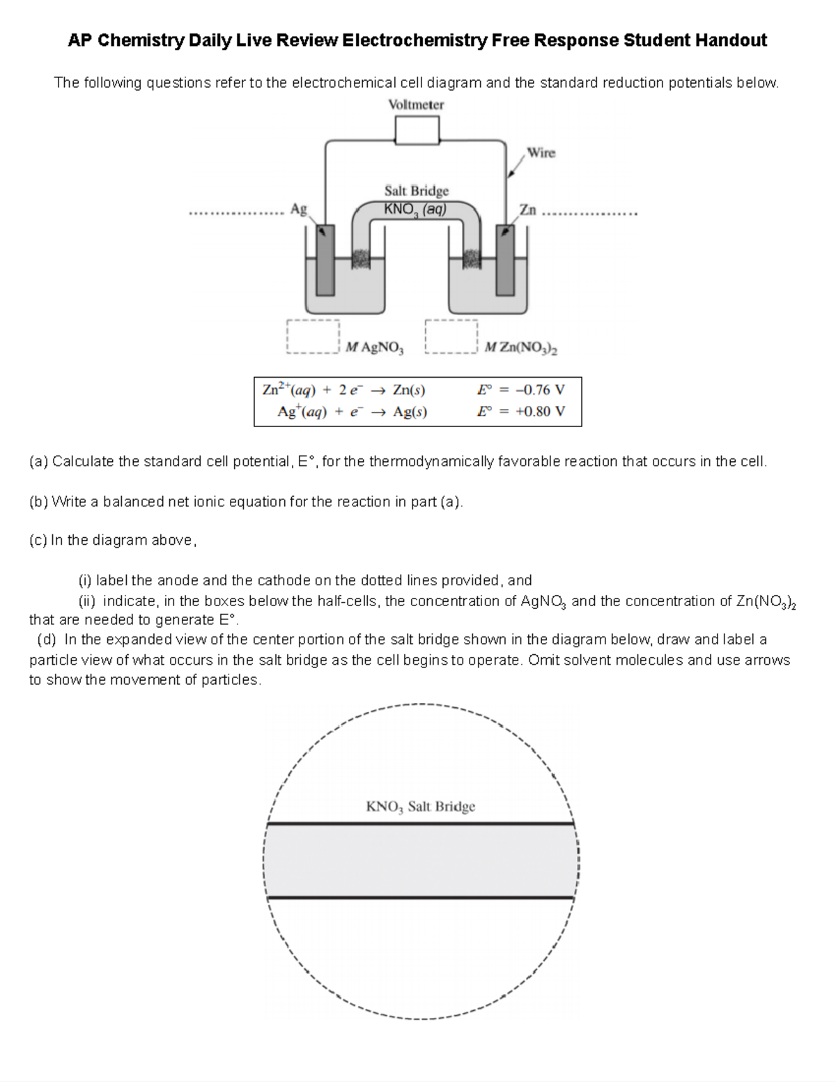 AP Chemistry Daily Review Electrochemistry FRQ Handout 7 Studocu AP Chemistry Electrochemistry FRQ Practice Worksheet Studocu