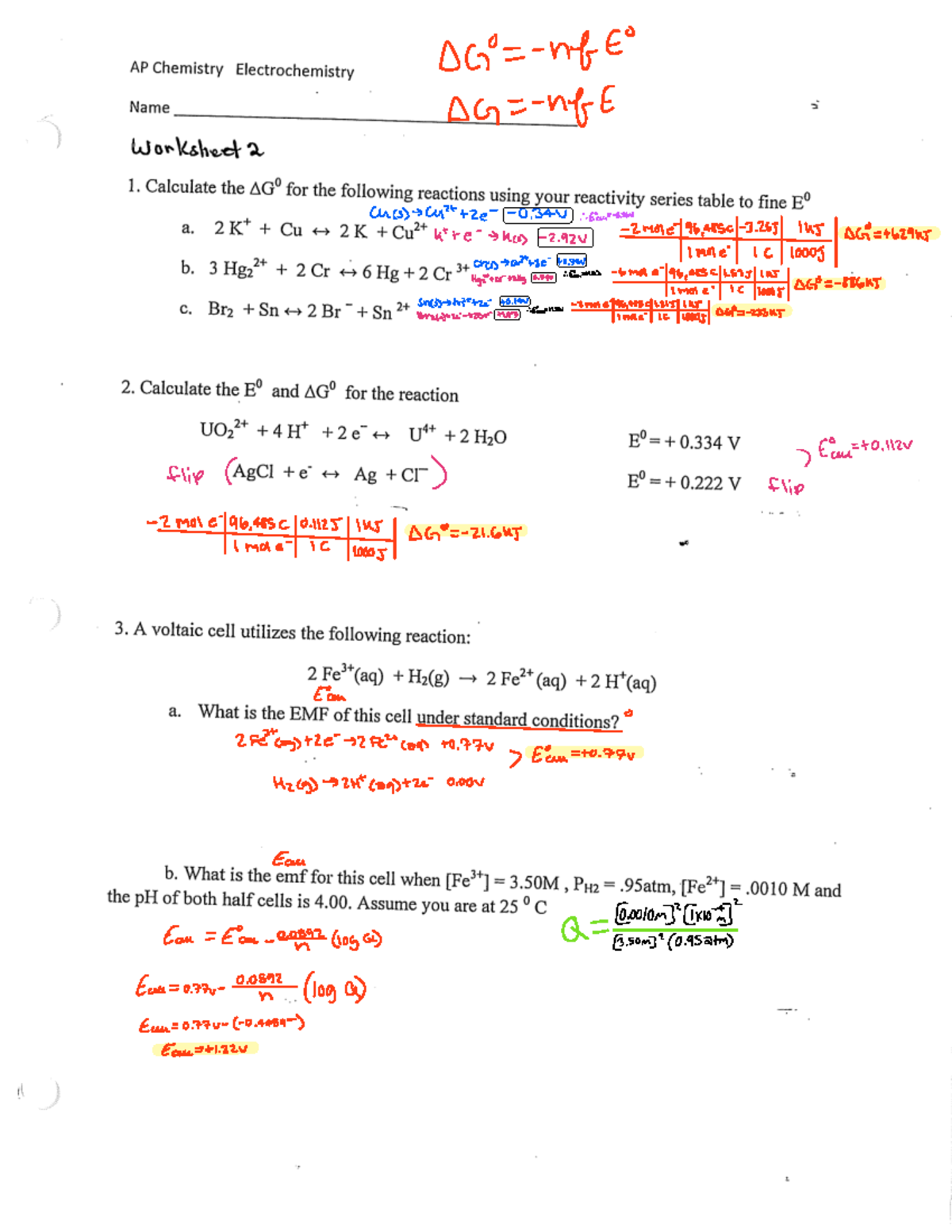AP Chemistry Electrochemistry FRQ Practice Worksheet Studocu AP Chemistry Electrochemistry FRQ Practice Worksheet Studocu